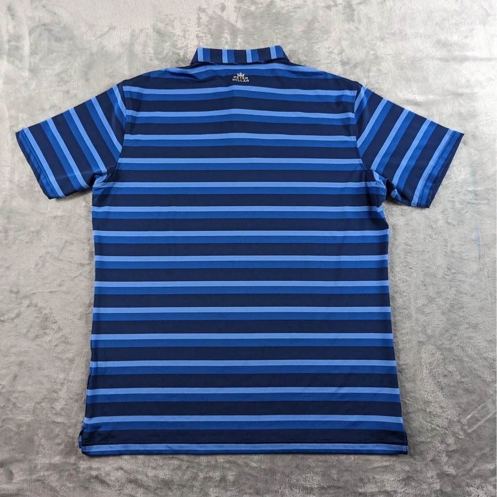 Peter Millar Polo Shirt Mens XL Blue Tour Fit Stripe Golf Stretch Performance